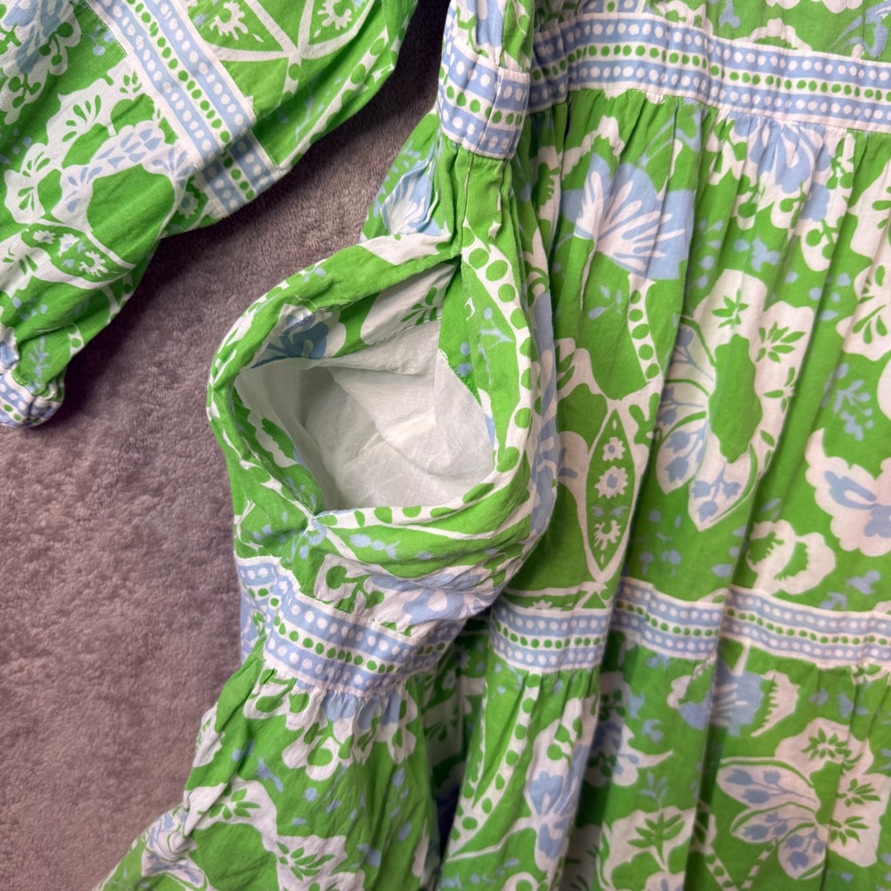 Gretchen Scott Dress Size Goddess XXL Green Blue Floral Paisley Tiered Mini - Picture 4 of 14
